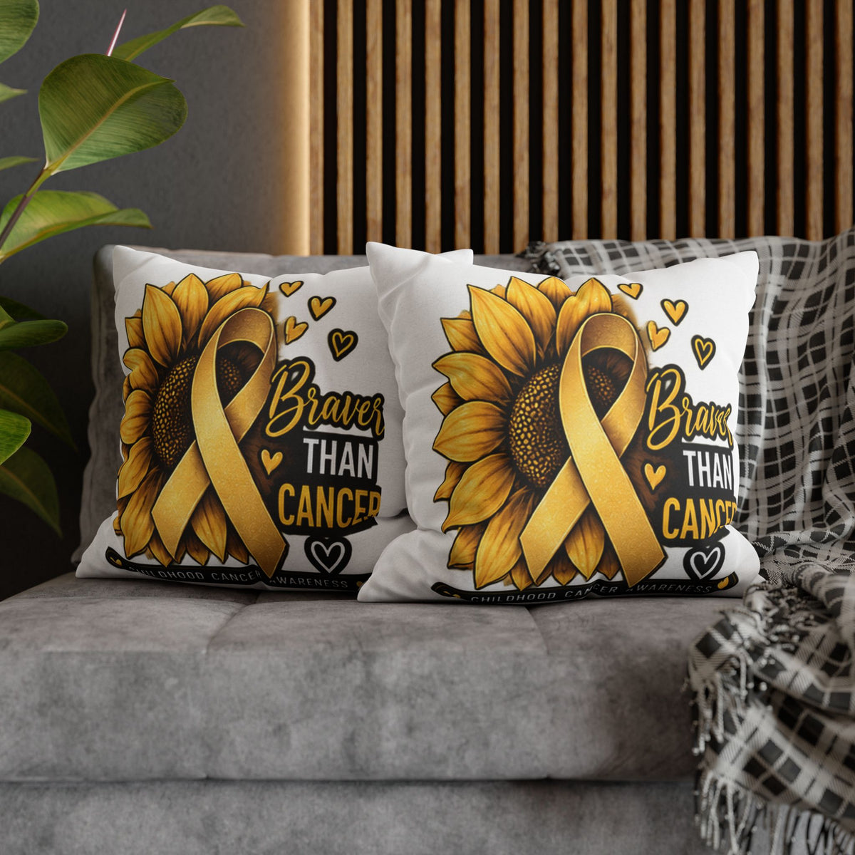 Childhood Cancer Brave Than Cancer Sunflower Ribbon Square Pillowcase