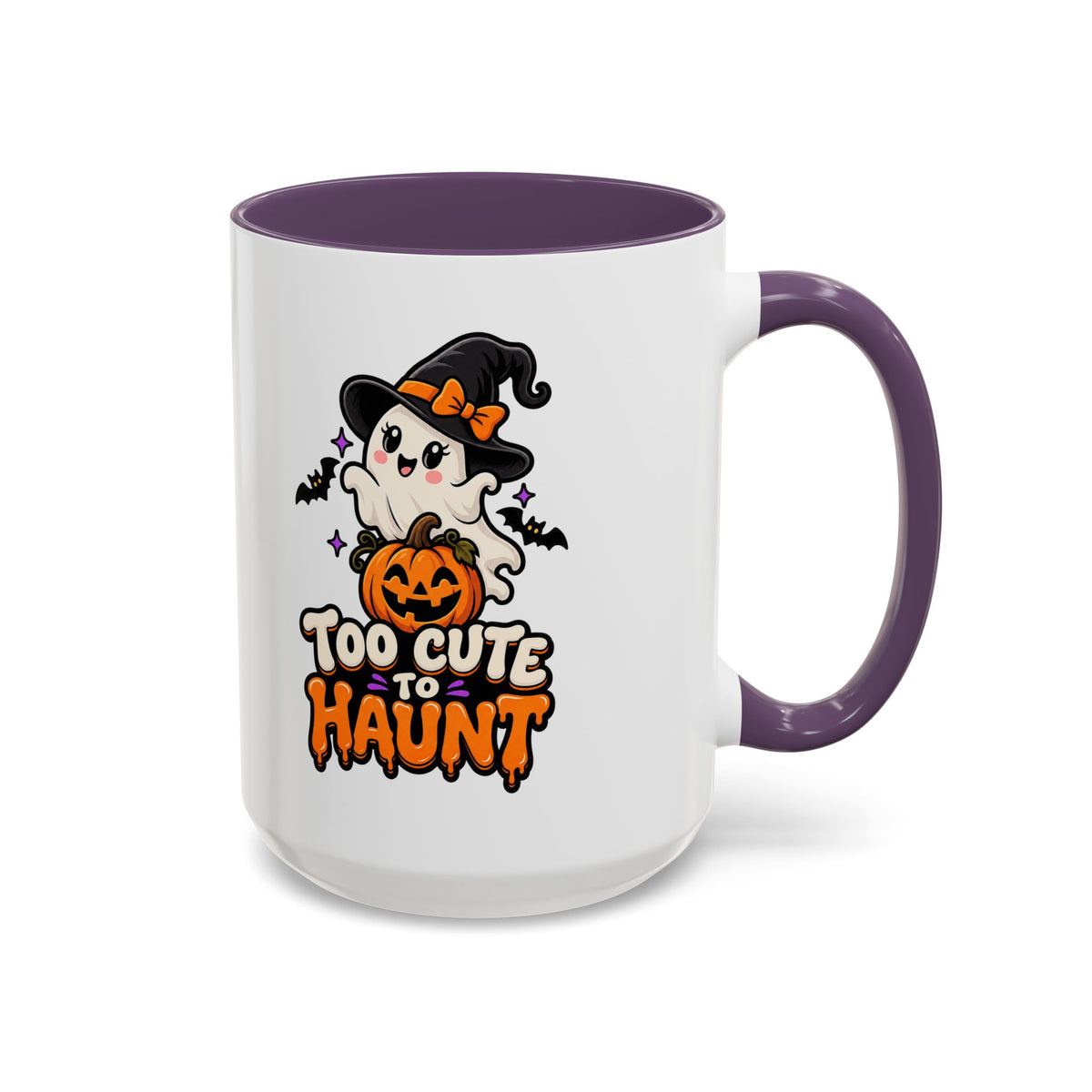 Halloween Coffee Mug - 'Too Cute to Haunt' Ghost Pumpkin Accent Mug