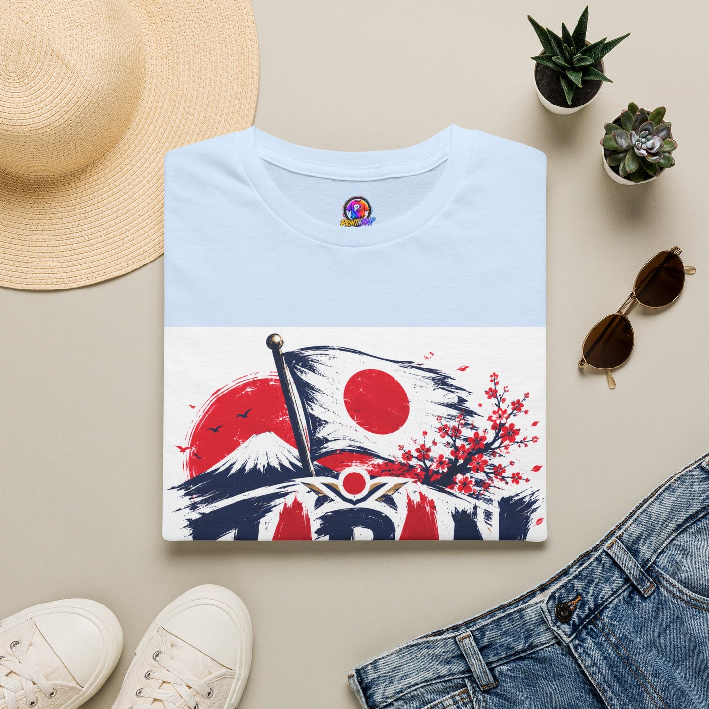Japan Soccer T-Shirt — Japanese Flag & Cherry Blossom Football Graphic