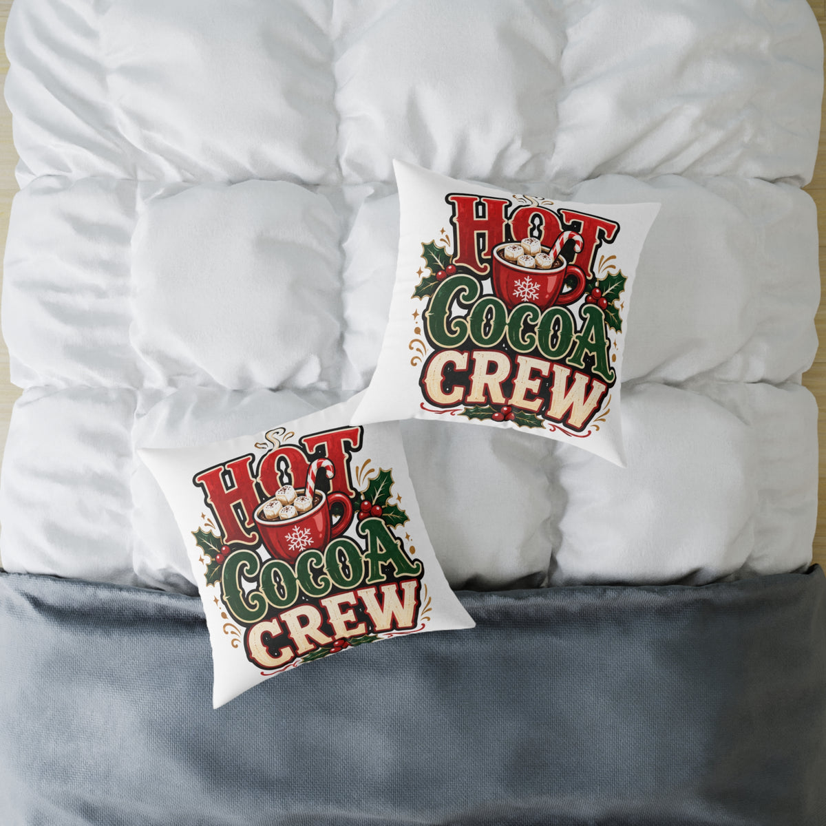 Christmas Hot Cocoa Crew Throw Pillow — Christmas Holiday Decorative Cushion