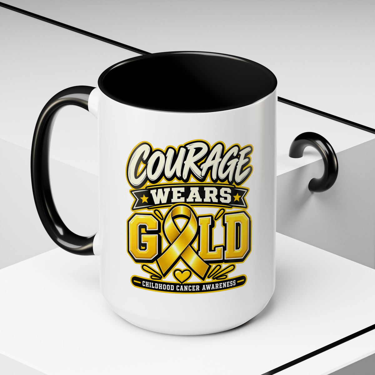 Courage Wears Gold Coffee Mug — Childhood Cancer Awareness Tea Cup