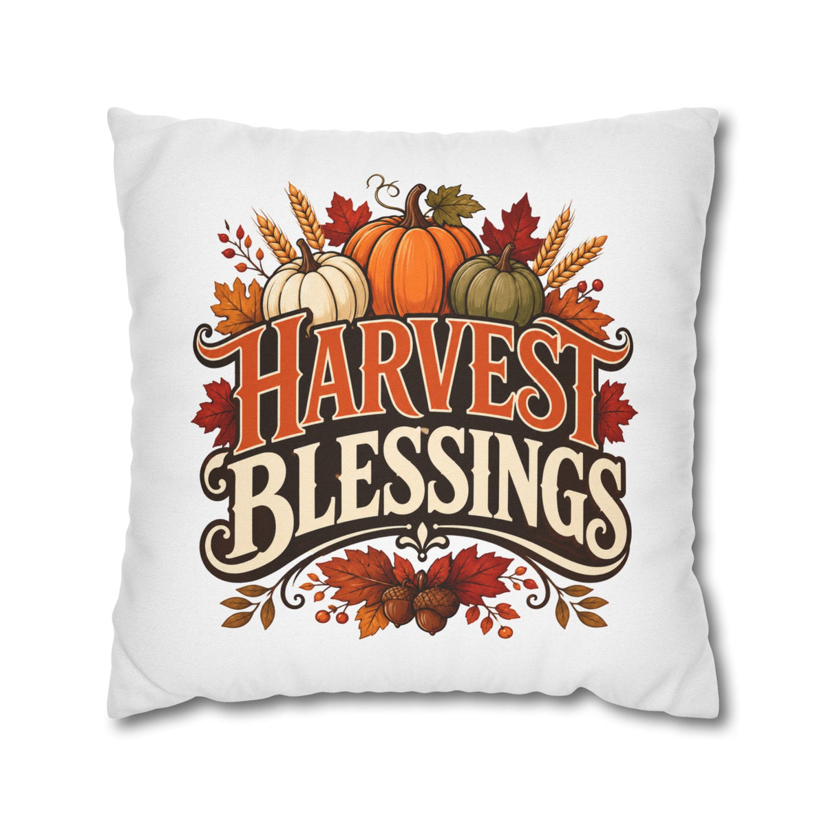 Thanksgiving Harvest Blessings Throw Pillowcase — Autumn Pumpkin Fall Decor