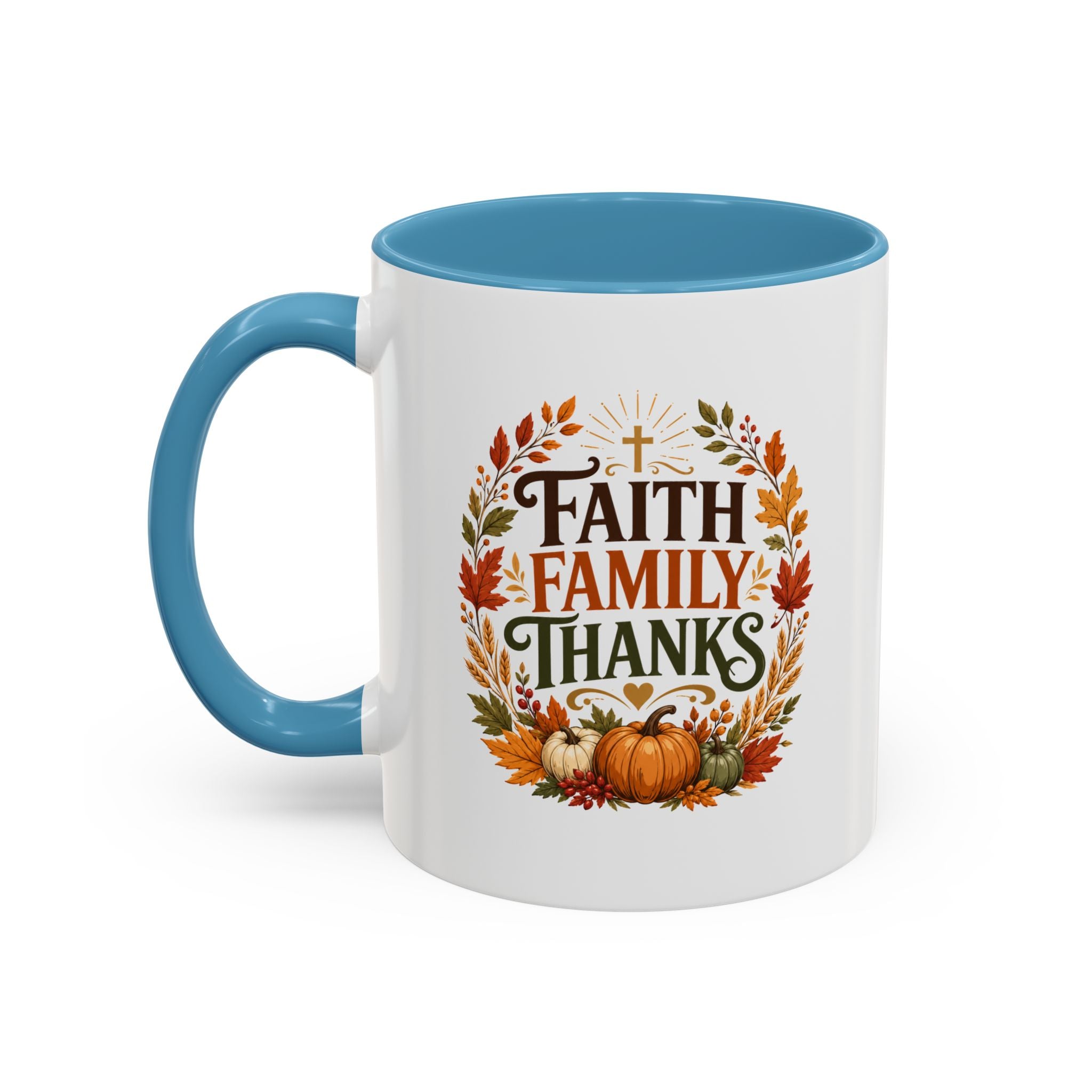 Thanksgiving Mug Faith Family Thanks Accent Coffee Mug — Thanksgiving Pumpkin Fall Leaves