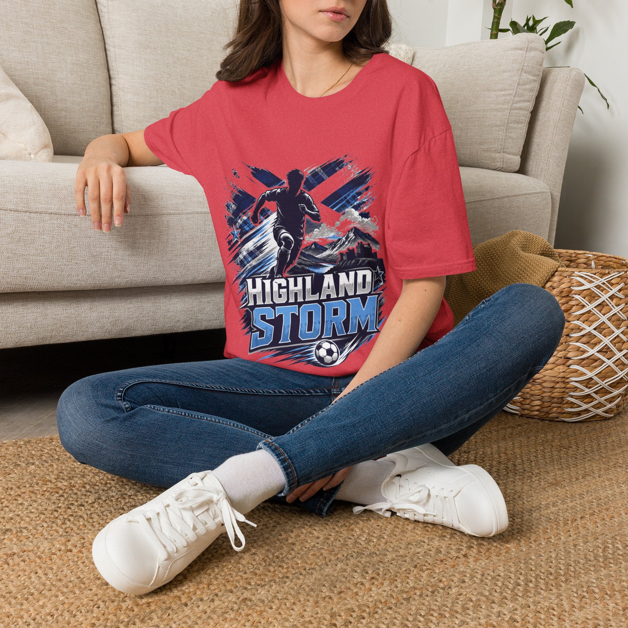 Scotland Highland Storm Soccer T-Shirt — Mountain Soccer Player Graphic Tee