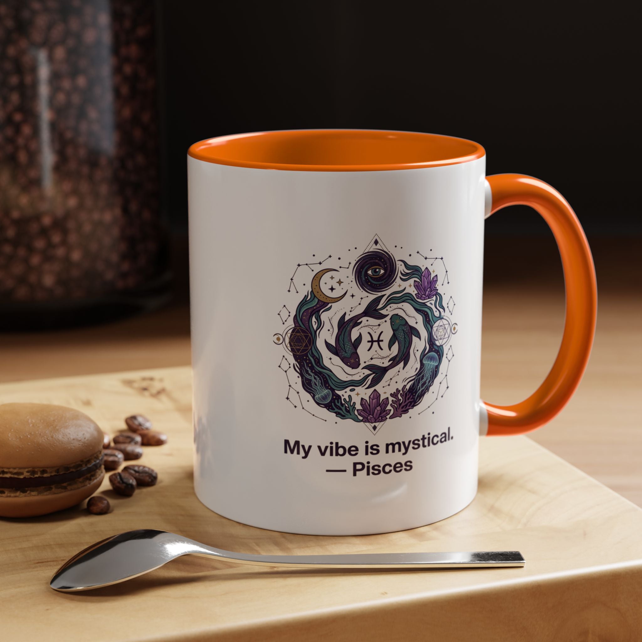 Pisces Zodiac Coffee Mug — "My vibe is mystical" Accent Ceramic Mug