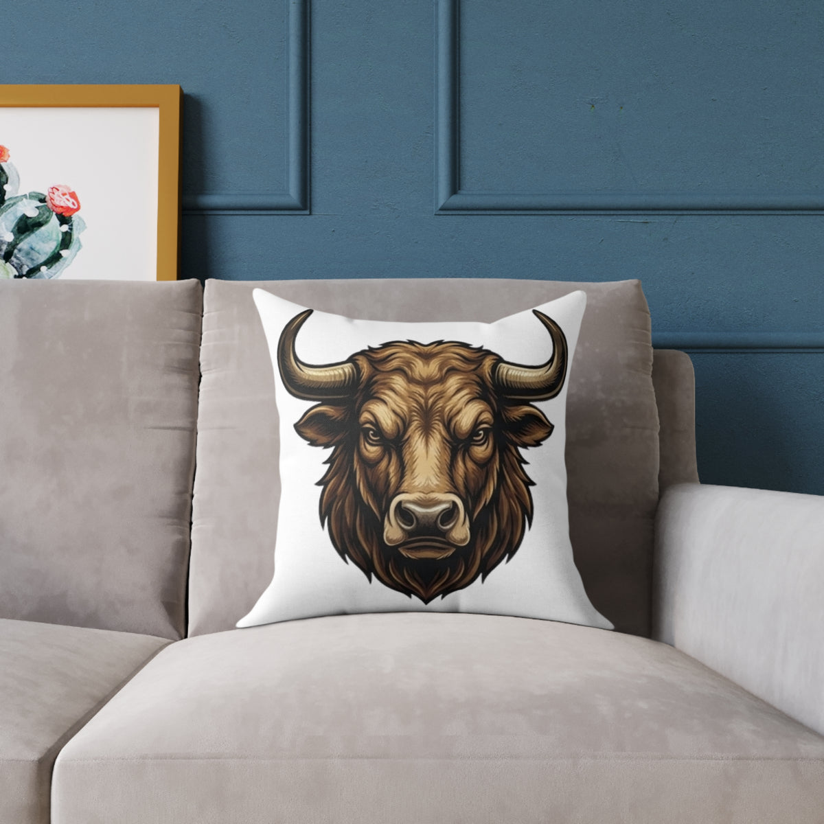 Taurus Bull Head  Square Poly Canvas Pillow