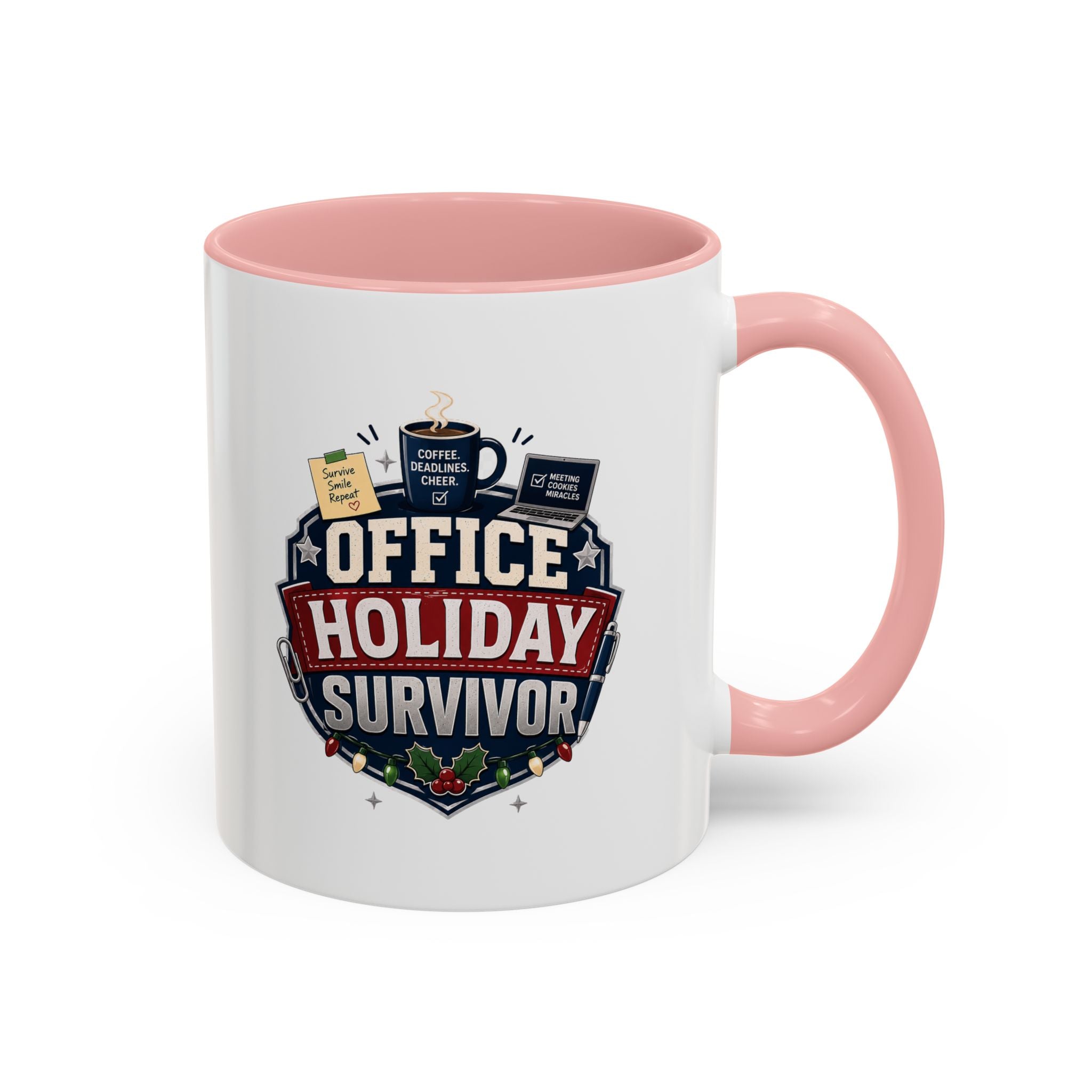 Modern Day Christmas Office Holiday Survivor Accent Coffee Mug – Funny Christmas Office Gift