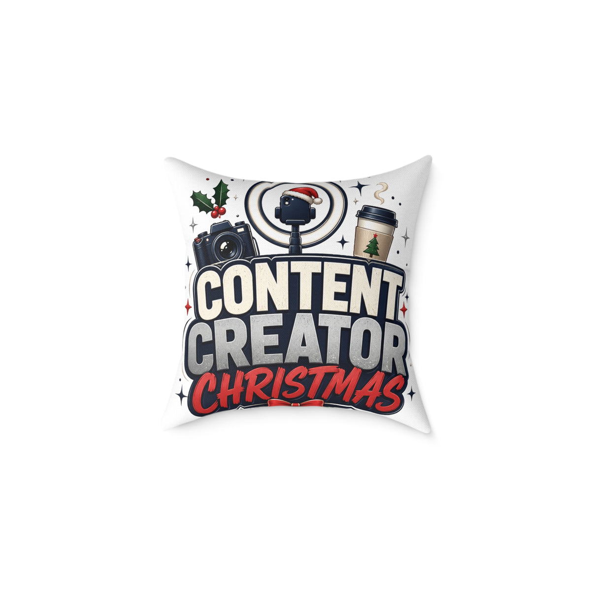 Modern Day Christmas Content Creator Christmas Square Poly Canvas Pillow
