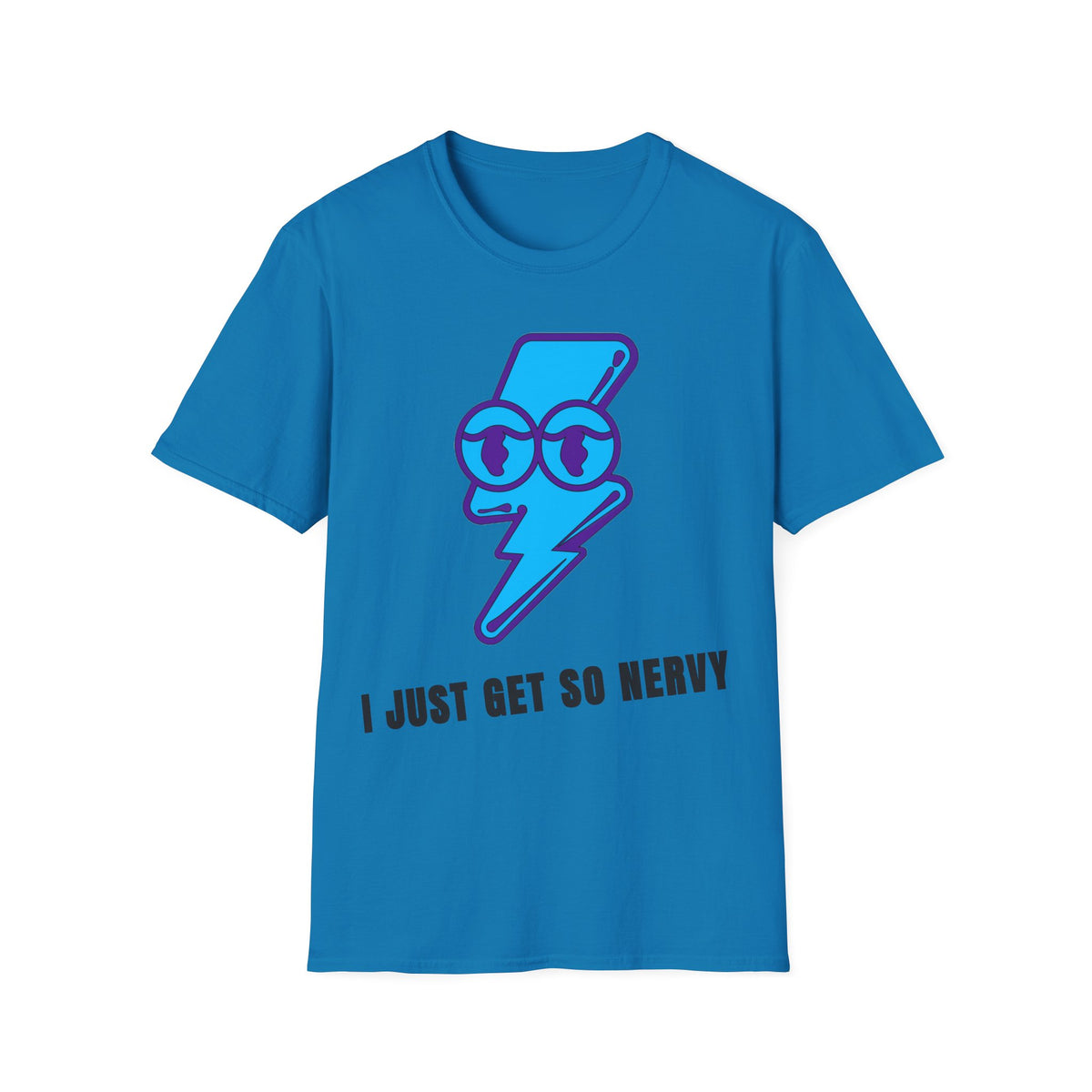 Graphic T-Shirt — 'I Just Get So Nervy' Blue Lightning Emoji Tee - Trending Now - September 2026