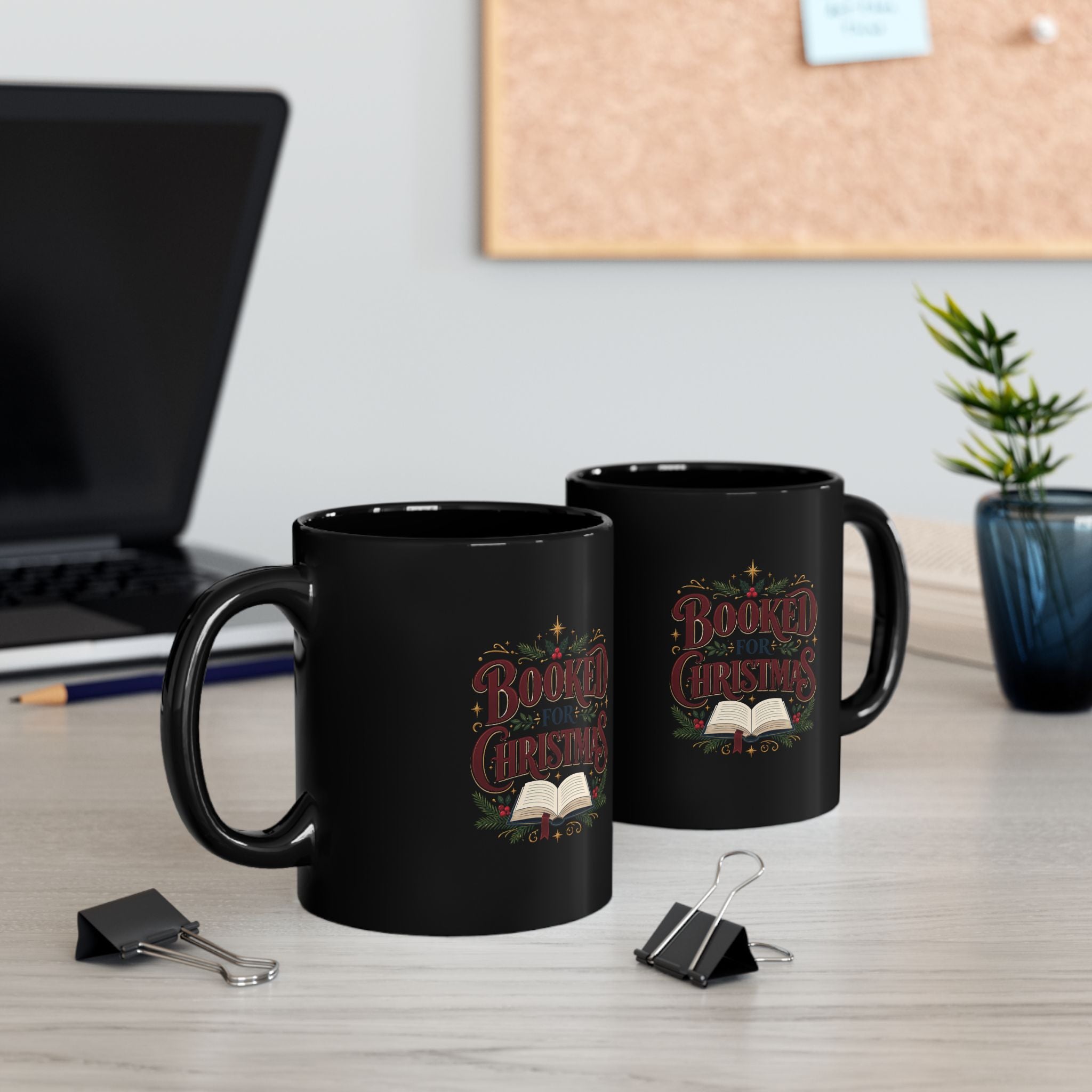 Christmas  Booked for Christmas Black  Mug — Holiday Reading Coffee Cup