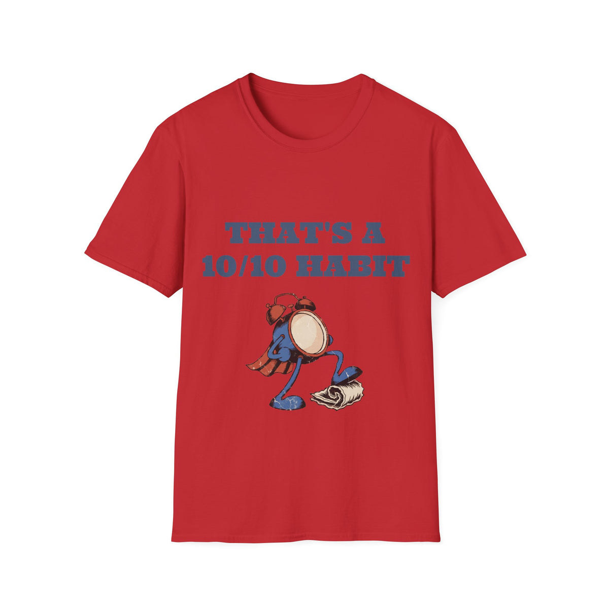 "That's A 10/10 Habit" Funny Running Alarm Clock Tee - Retro Cartoon Fitness White T-Shirt - Trending Now - September 2026