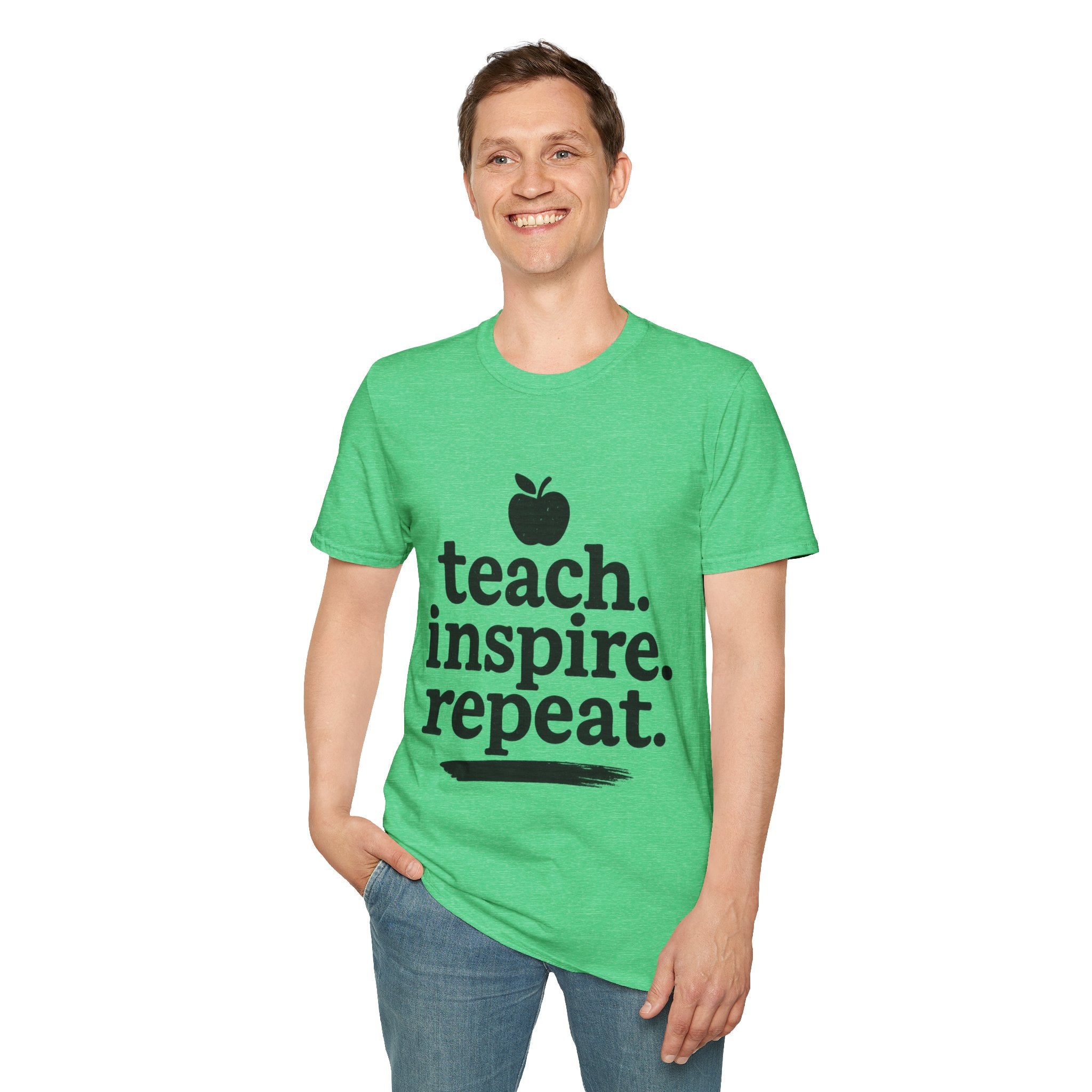 Teach. Inspire. Repeat. T‑Shirt — Teacher Apple Graphic Tee - Trending Now - August 2026 Trends - Everyday T-Shirt
