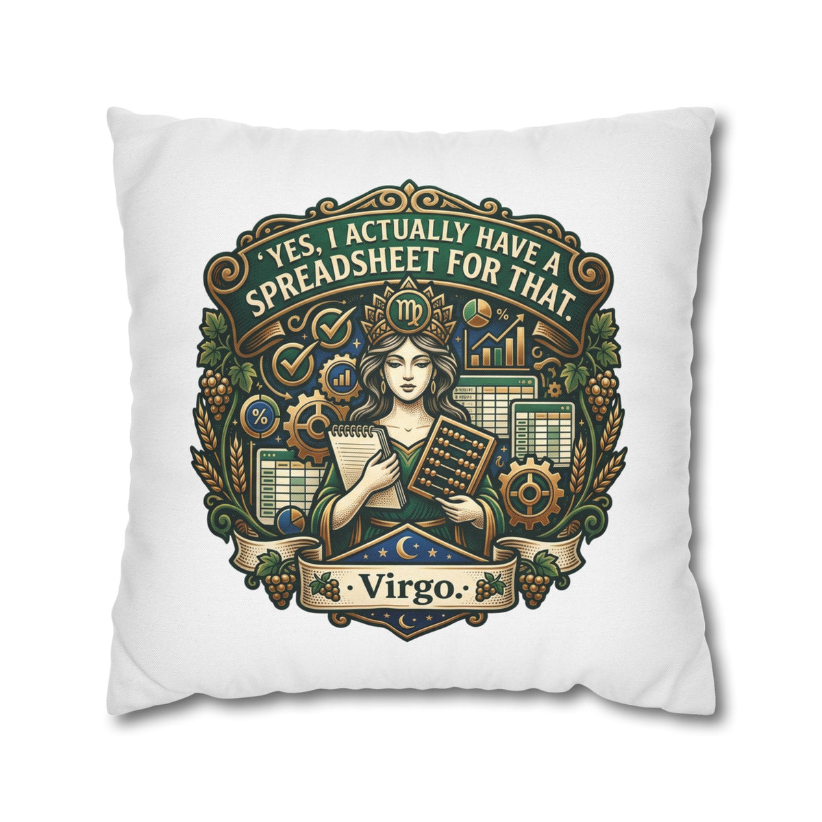 Virgo Astrology Pillowcase — "Yes, I Actually Have a Spreadsheet for That" Decorative Throw Pillow