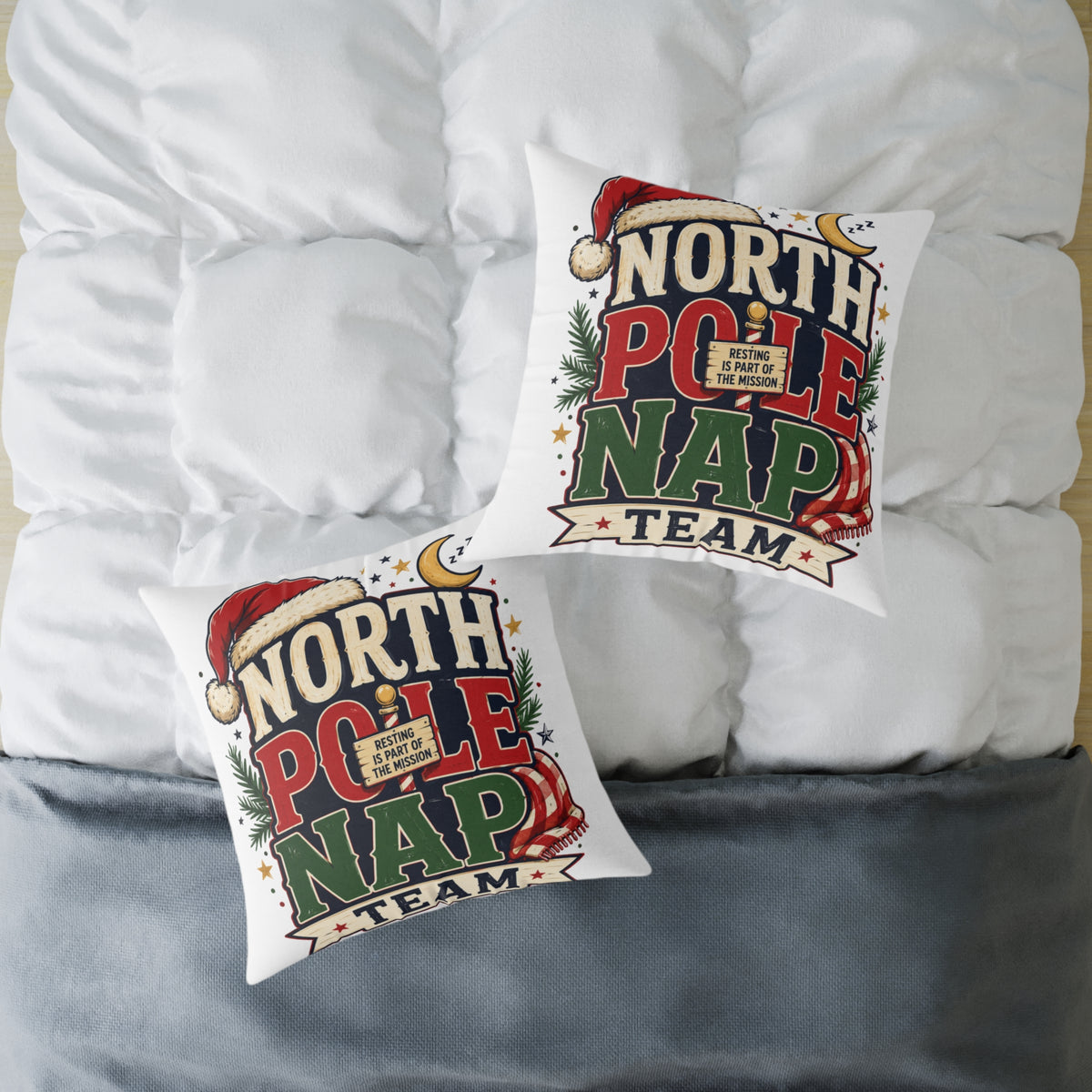Christmas North Pole Nap Team Throw Pillow — Funny Christmas Holiday Decorative Cushion