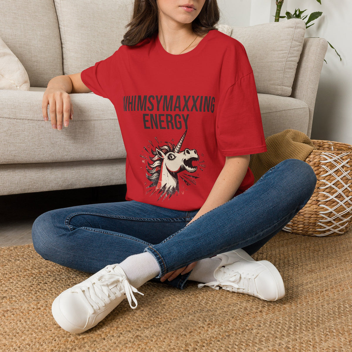 "Whimsymaxxing Energy" Crazy Unicorn Graphic Tee - Funny Ironic Meme Slogan White T-Shirt - Trending Now - September 2026