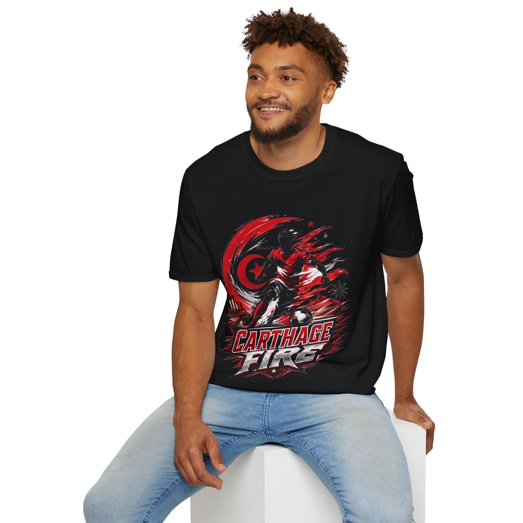 Tunisia Carthage Fire Soccer T-Shirt — Red Crescent Football Fan Tee
