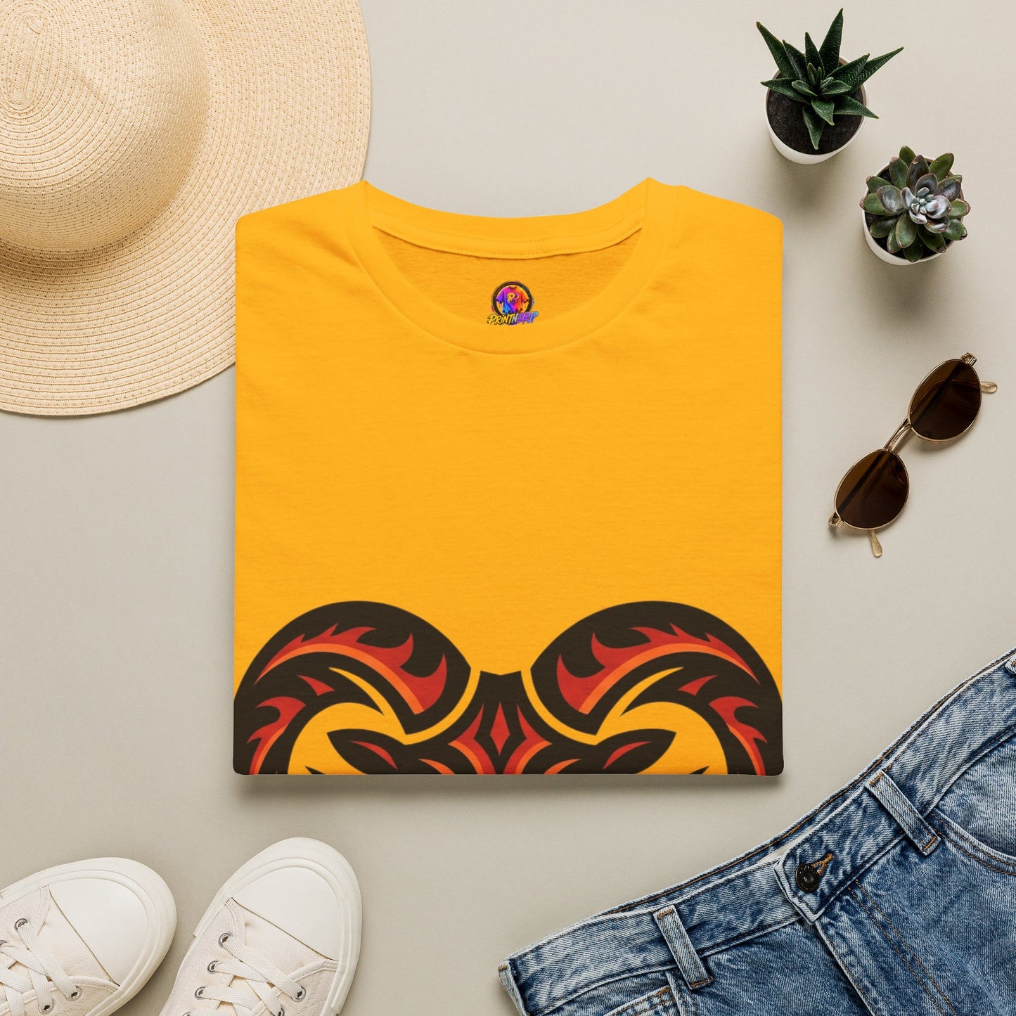 Ram Head Graphic T-Shirt — Tribal Flame Aries Design