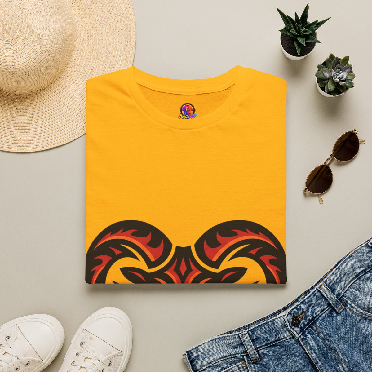 Aries Zodiac Ram Head Graphic T-Shirt — Tribal Flame Aries Design