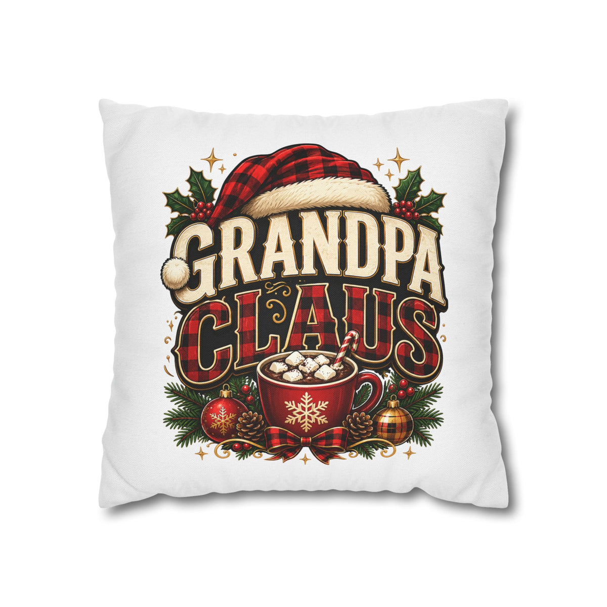 Christmas Grandpa Claus Holiday Pillowcase – Festive Christmas Throw Pillow Cover