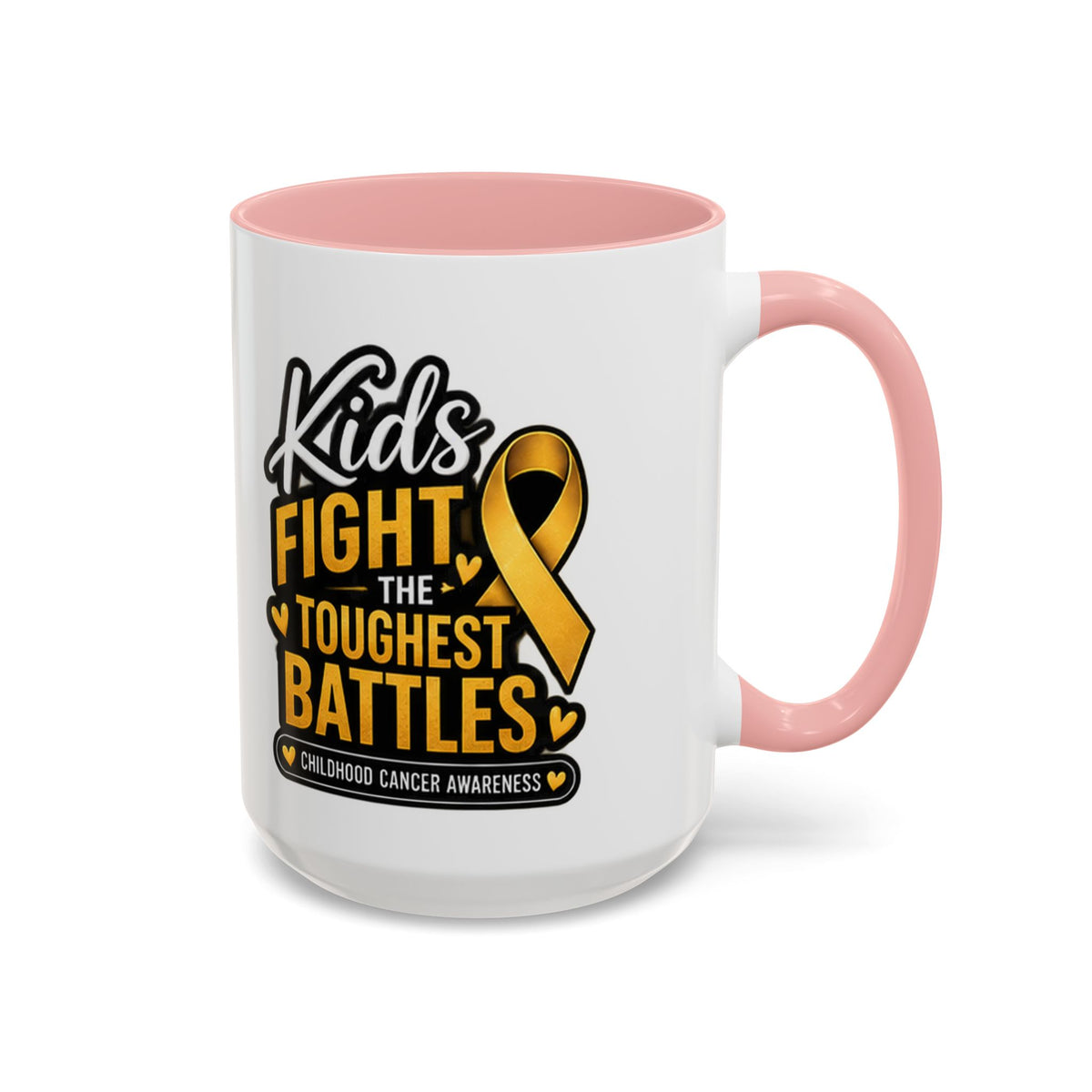Childhood Cancer Awareness Accent Coffee Mug - "Kids Fight the Toughest Battles" (11/15oz)