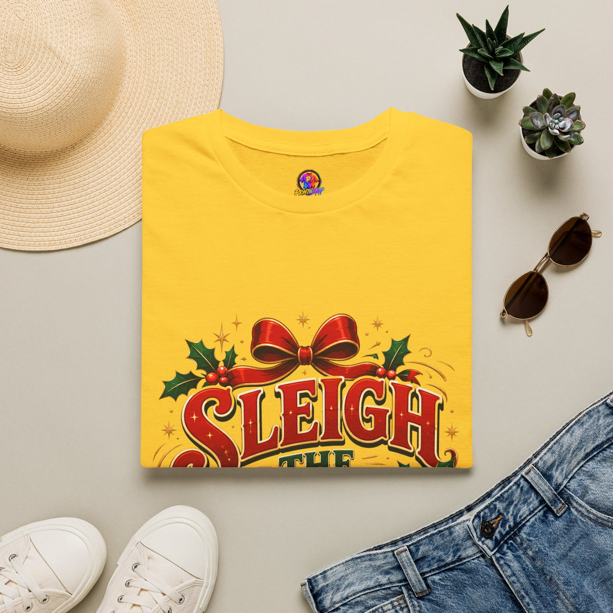 Christmas T-Shirt — "Sleigh the Day" Holiday Graphic Tee