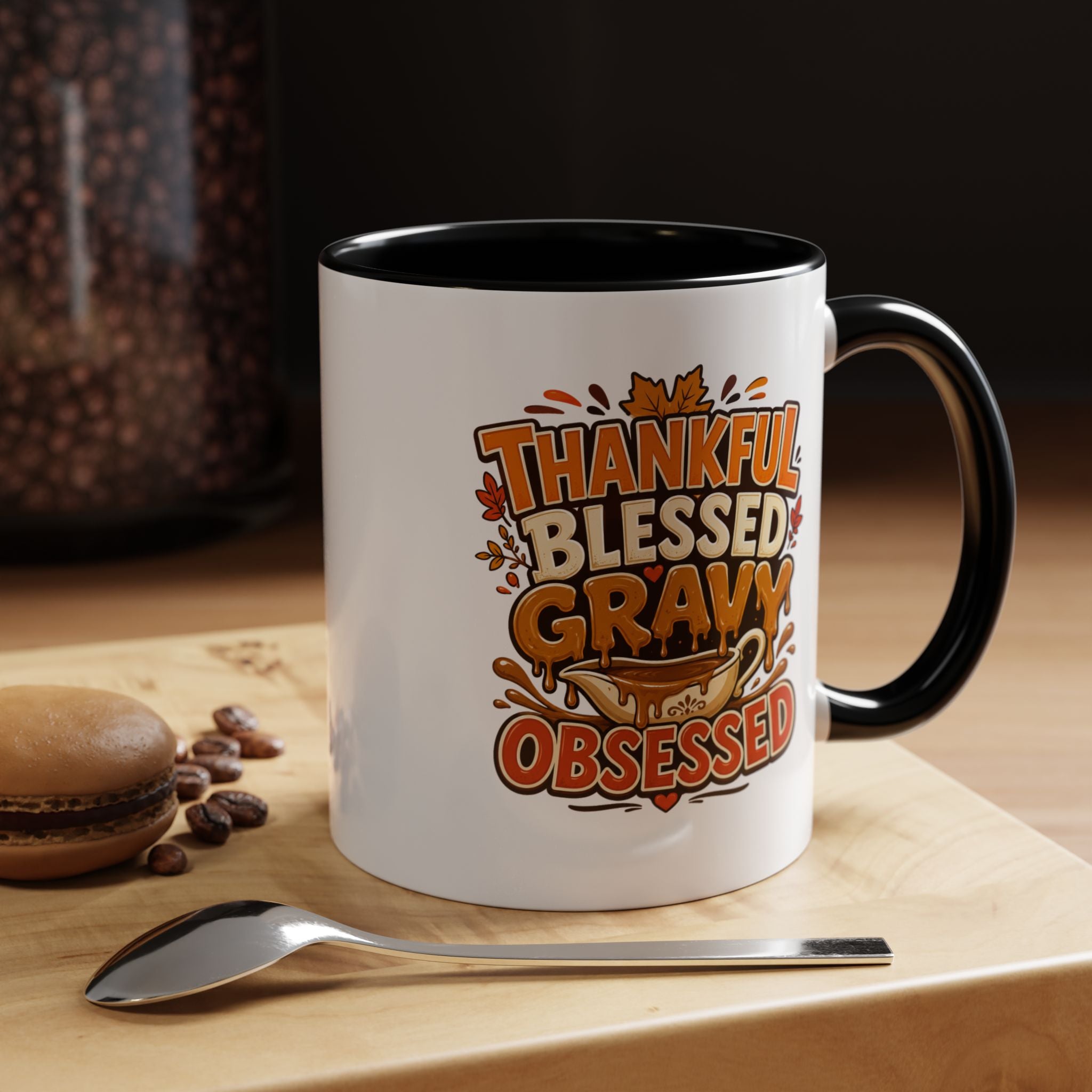 Thanksgiving Mug Coffee Mug — "Thankful Blessed Gravy Obsessed" Thanksgiving Accent Mug