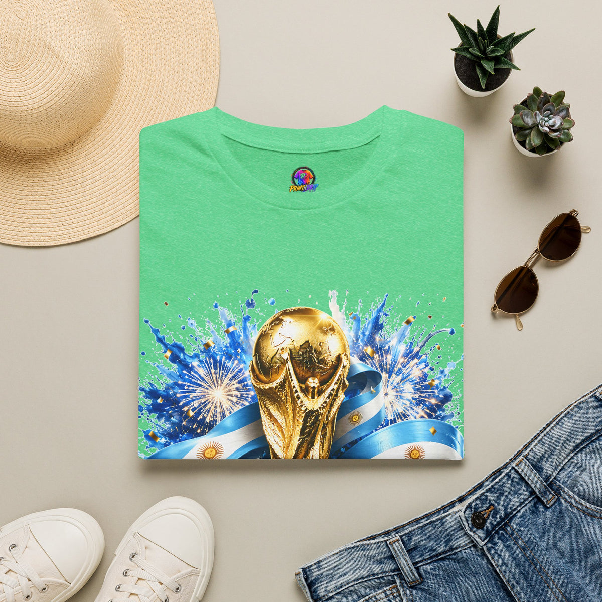 Argentina World Cup Champions T-Shirt — Gold Trophy Celebration Tee
