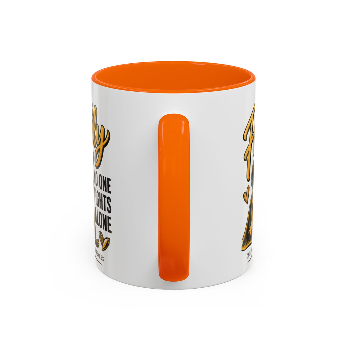 Childhood Cancer Awareness Accent Coffee Mug – "In This Family No One Fights Alone" (11/15oz)