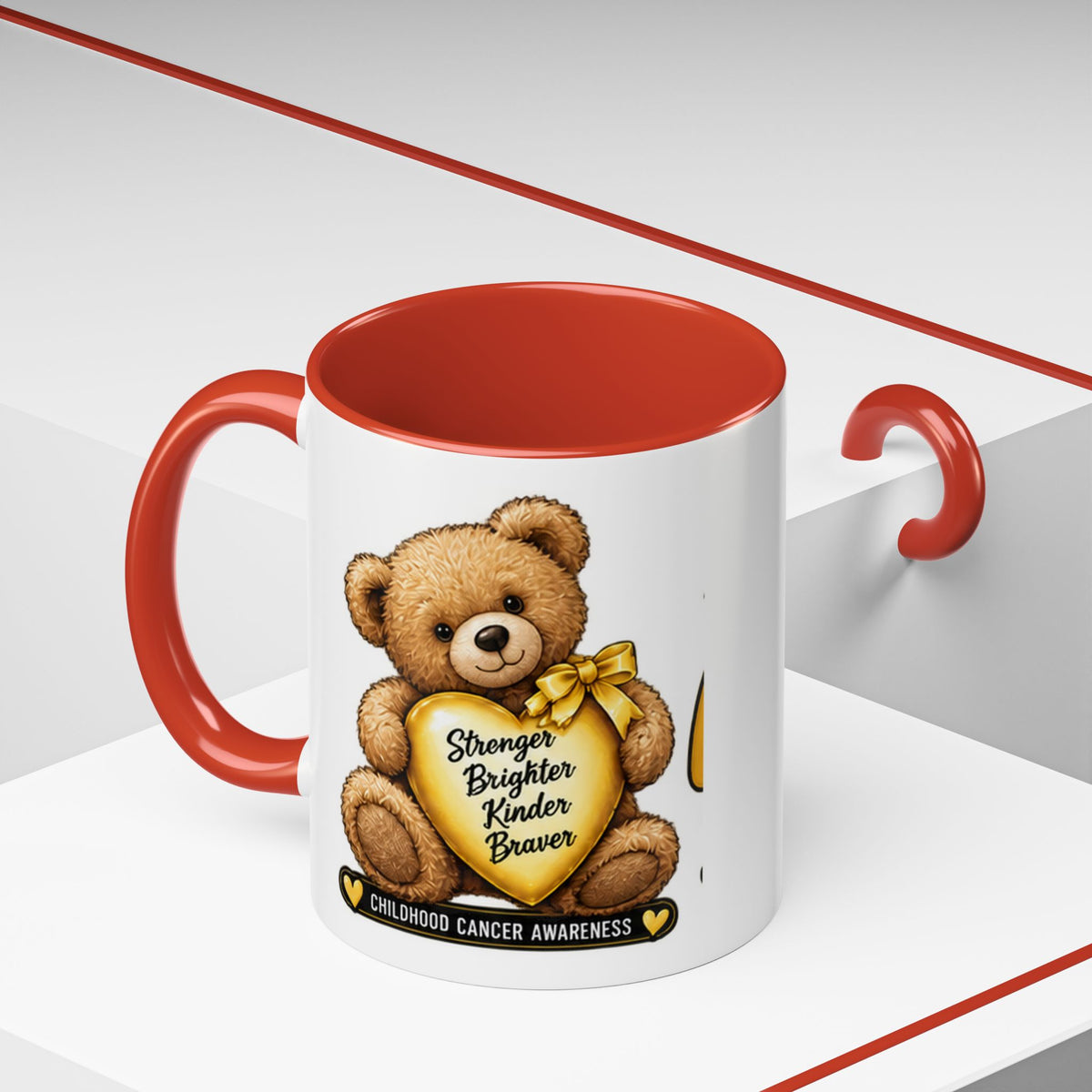 Gold Ribbon Teddy Bear Childhood Cancer Awareness Accent Mug (11/15oz)
