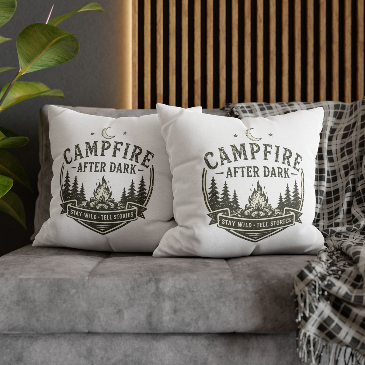 Campfire After Dark Pillowcase Milo Bailey Dog Dad Mom — Rustic Camping Throw Pillow Cover