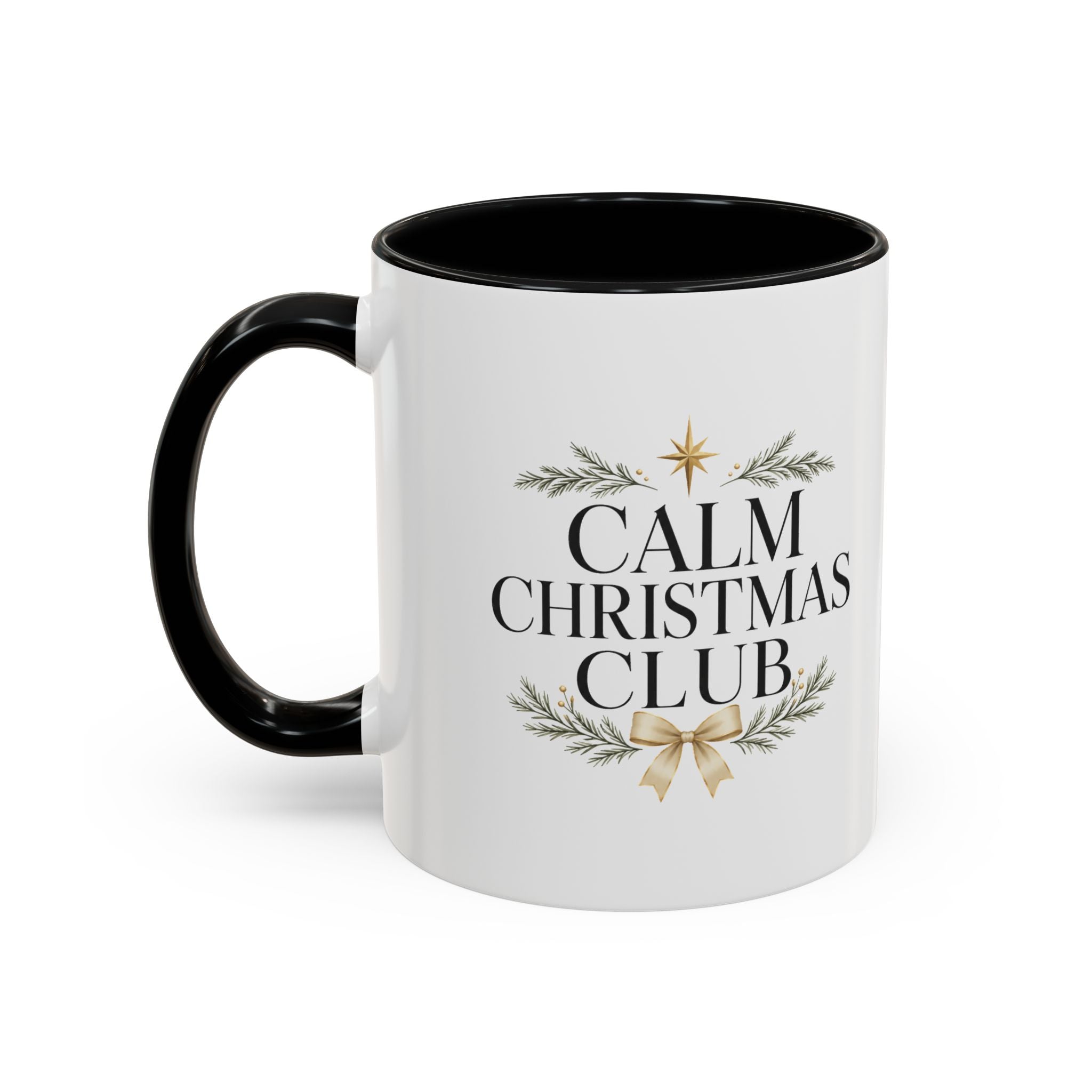 Christmas Calm Christmas Club Accent Coffee Mug — Holiday Floral Wreath