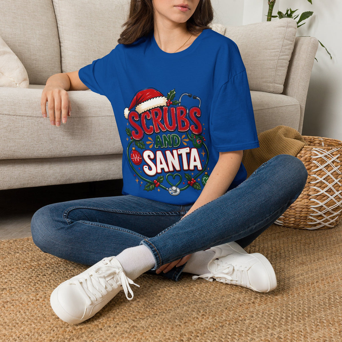 Scrubs and Santa Christmas Tee — Funny Nurse Holiday T-Shirt