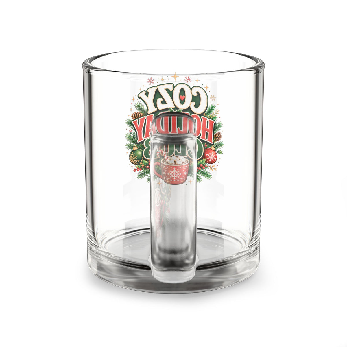 Christmas Glass Mug 10 oz Cozy Holiday Club Glass Mug — 10oz Festive Christmas Coffee Cup