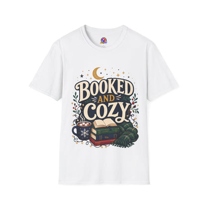 Booked and Cozy T-Shirt — Cozy Reading Graphic Tee (Books, Moon & Stars)