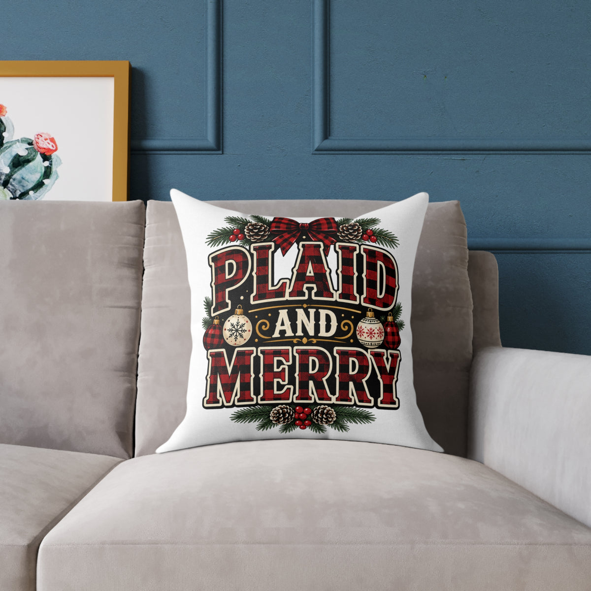 Plaid and Merry Christmas Throw Pillow