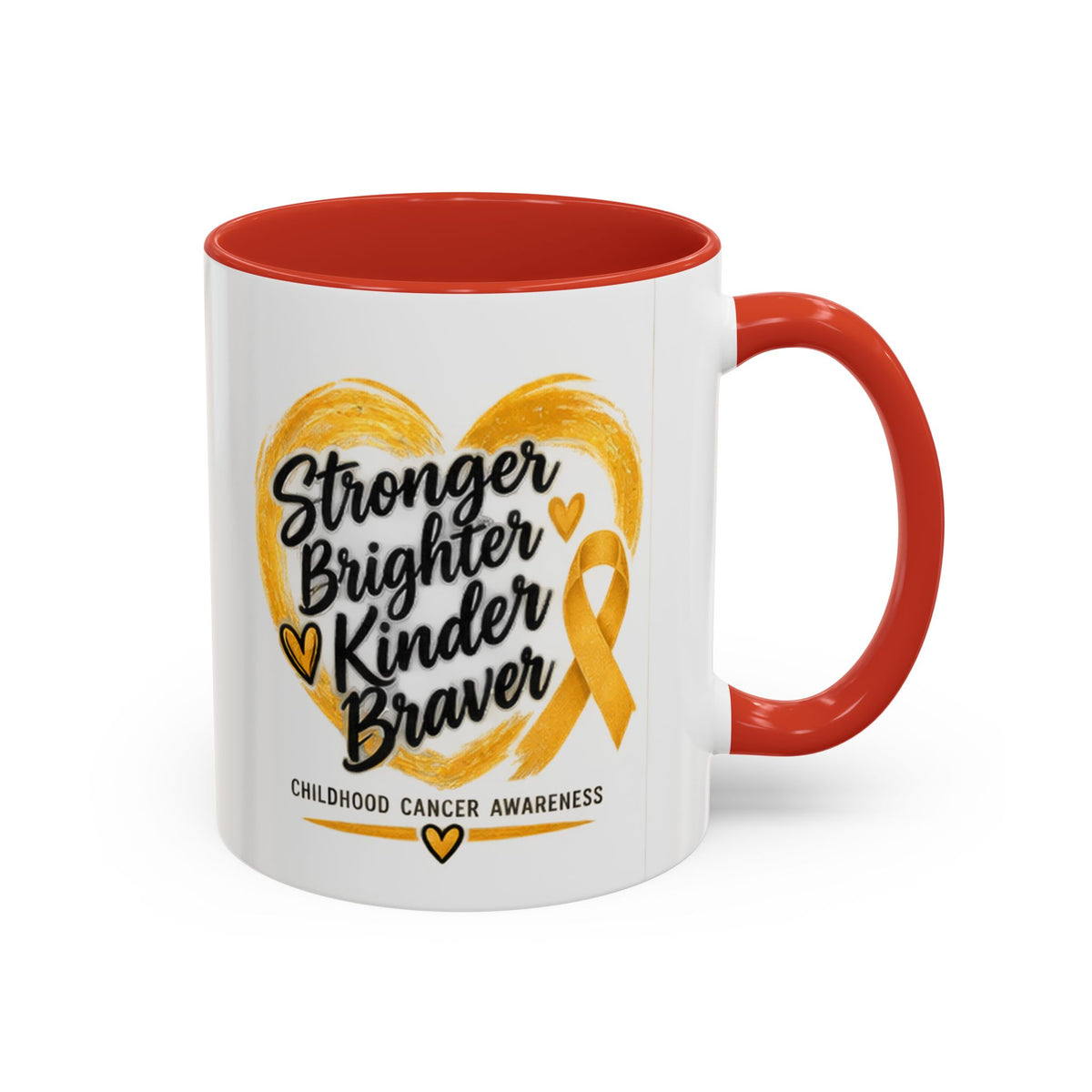 Childhood Cancer Awareness Accent Coffee Mug — "Stronger Brighter Kinder Braver"