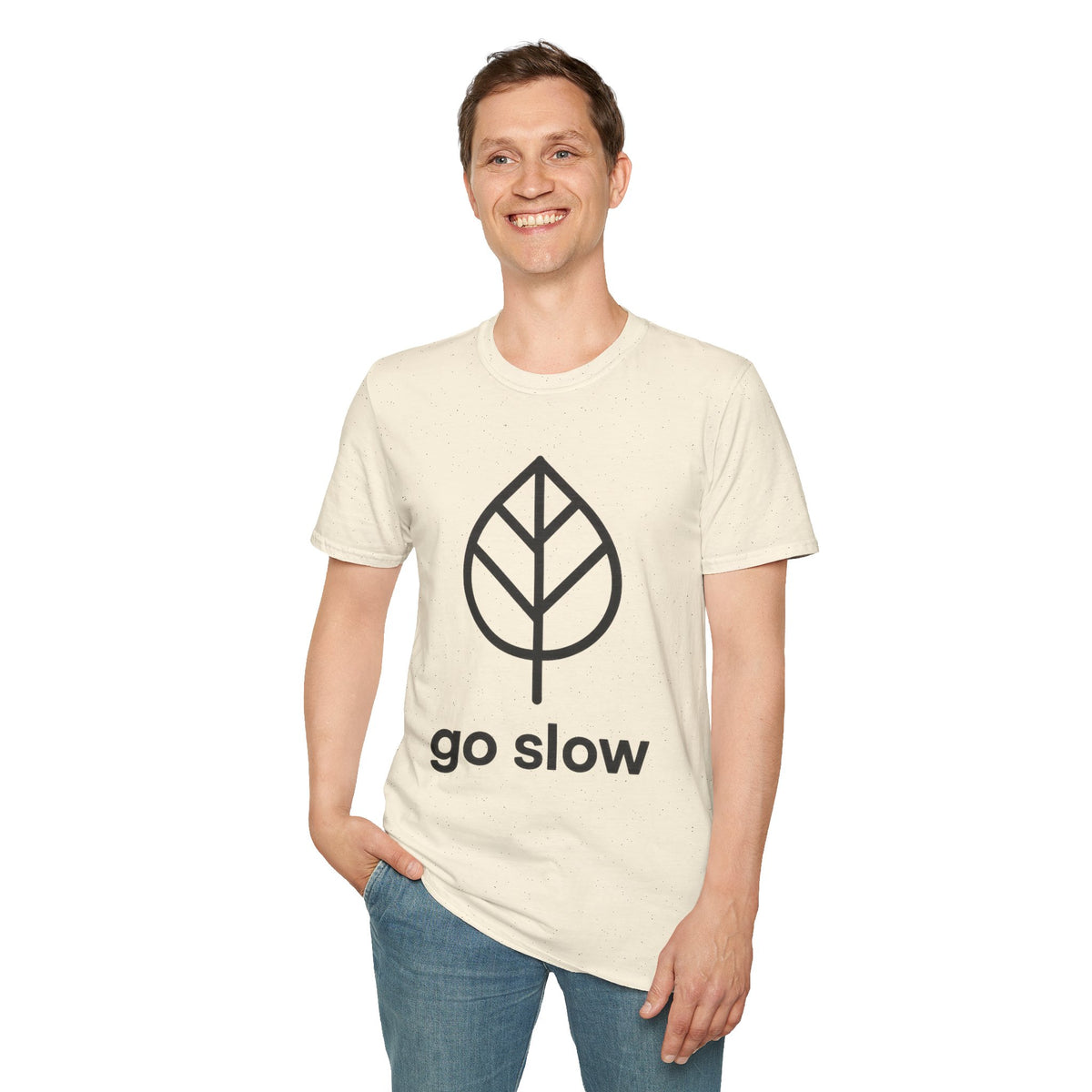 "Go Slow" Minimalist Leaf Graphic Tee - Aesthetic Slow Living Mindfulness White T-Shirt - Trending Now - September 2026
