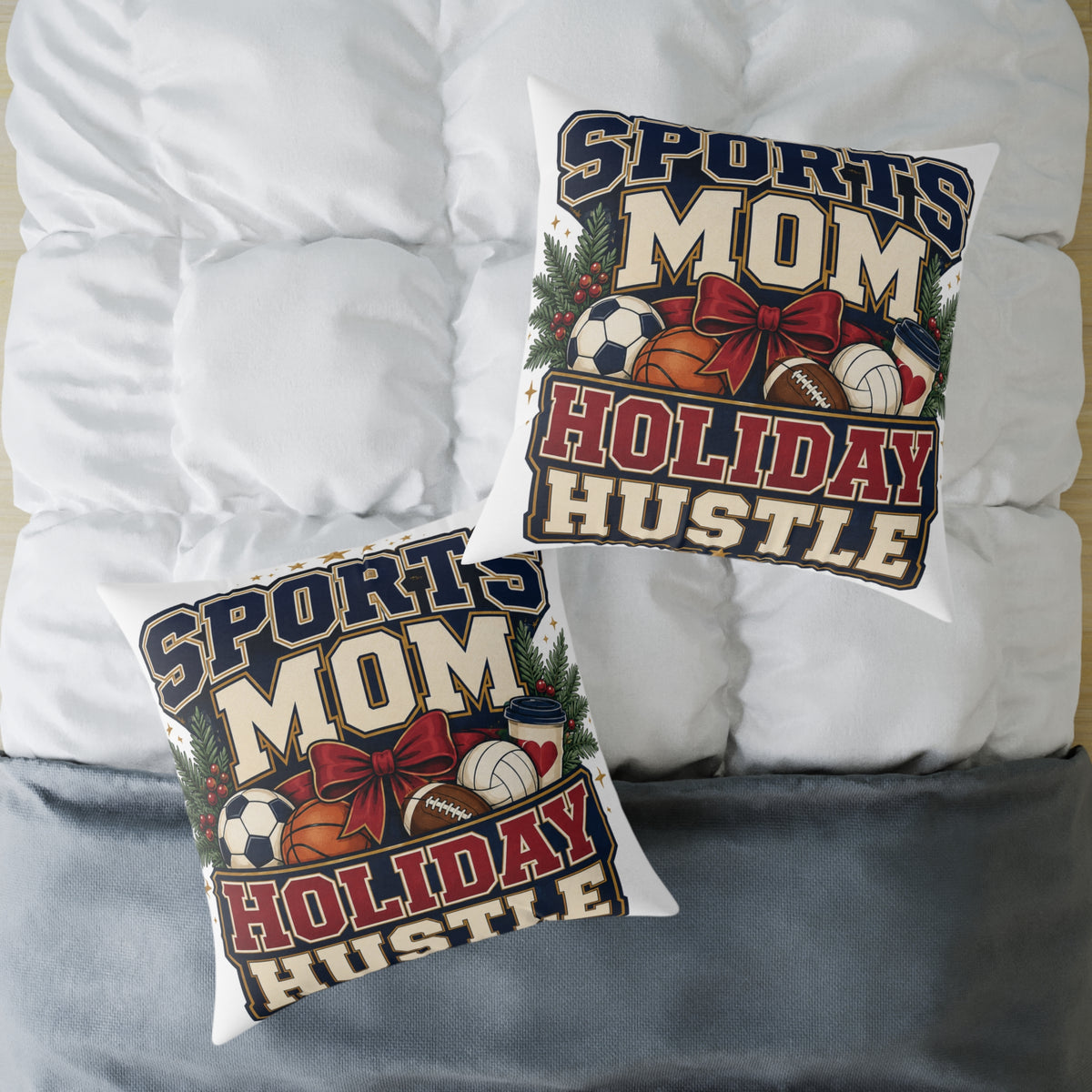 Holiday Sports Mom Modern Day Christmas Pillow — "Sports Mom Holiday Hustle" Decorative Throw Pillow