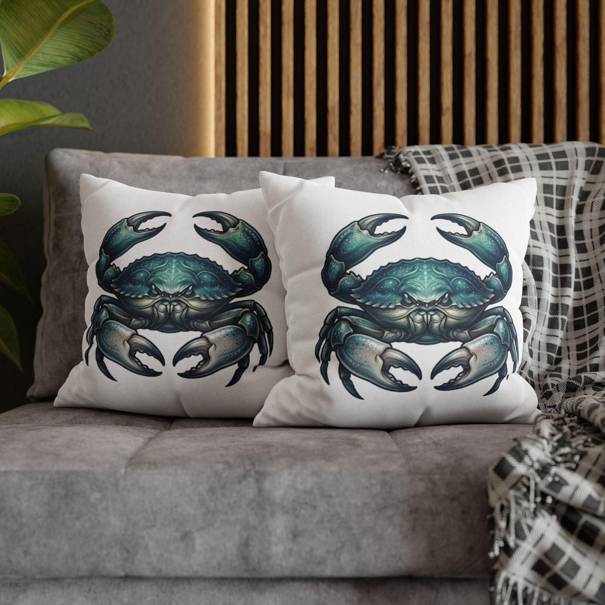 Cancer Zodiac Blue Crab Decorative Pillowcase — Coastal Beach House Accent