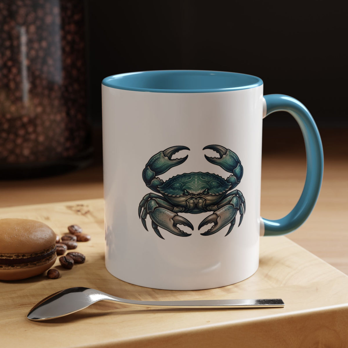 Cancer Zodiac Blue Crab Accent Coffee Mug — Nautical Beach Home Decor Gift