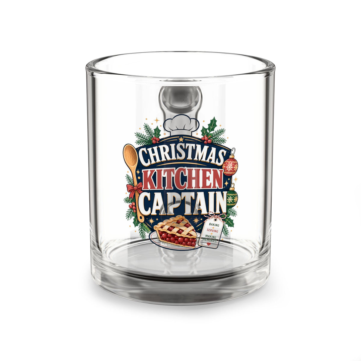 Modern Day Christmas Glass Mug  10oz Christmas Kitchen Captain Glass Mug — 10oz Holiday Baking Chef Gift