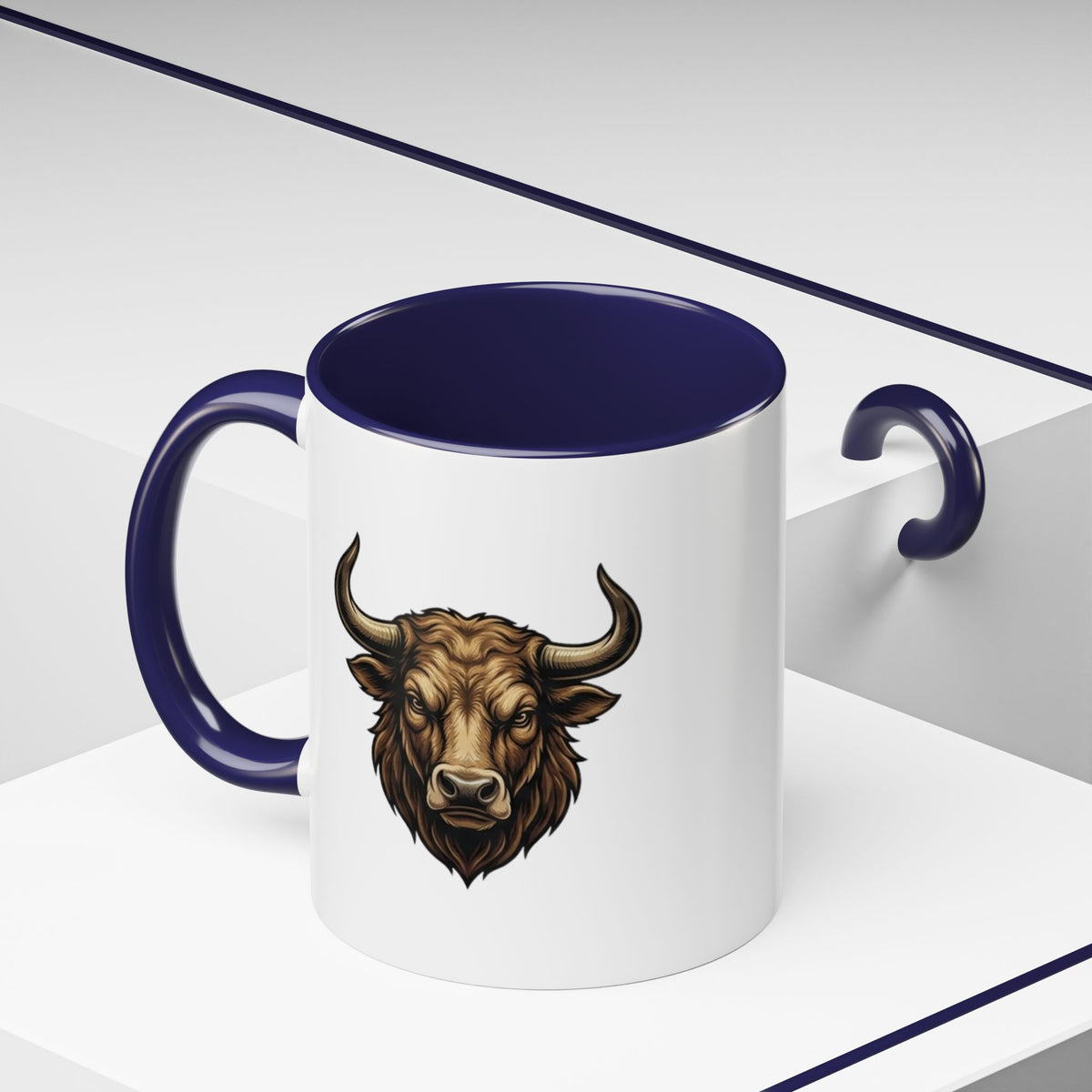 Taurus Bull Head Accent Coffee Mug — Rustic Bull Illustration Ceramic Mug
