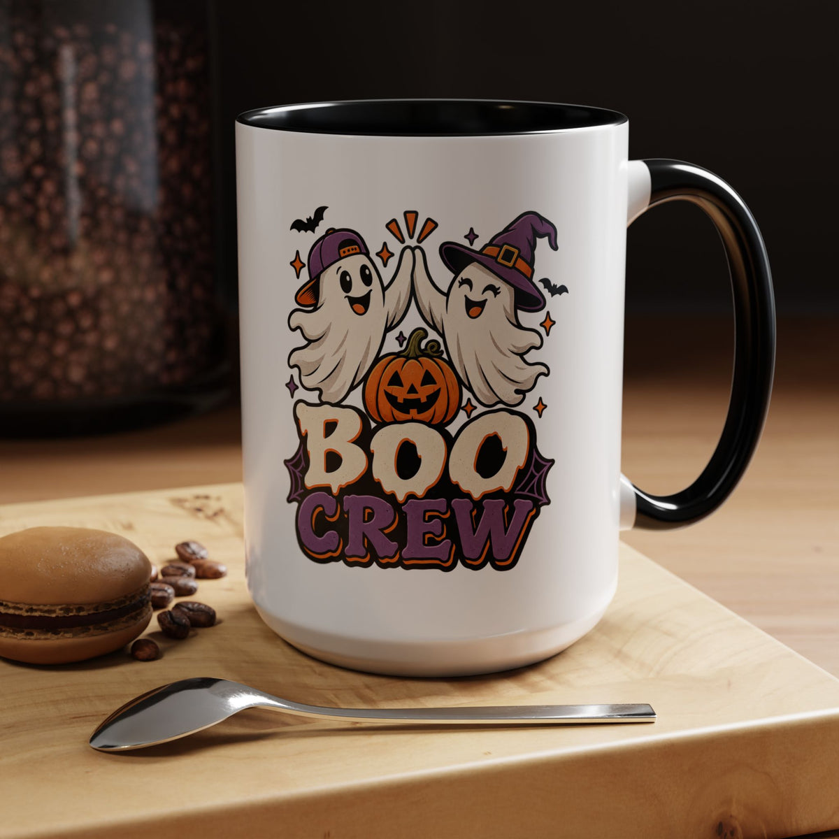 Boo Crew Halloween Accent Coffee Mug — Cute Ghosts & Jack-O'-Lantern Design (11/15 oz)