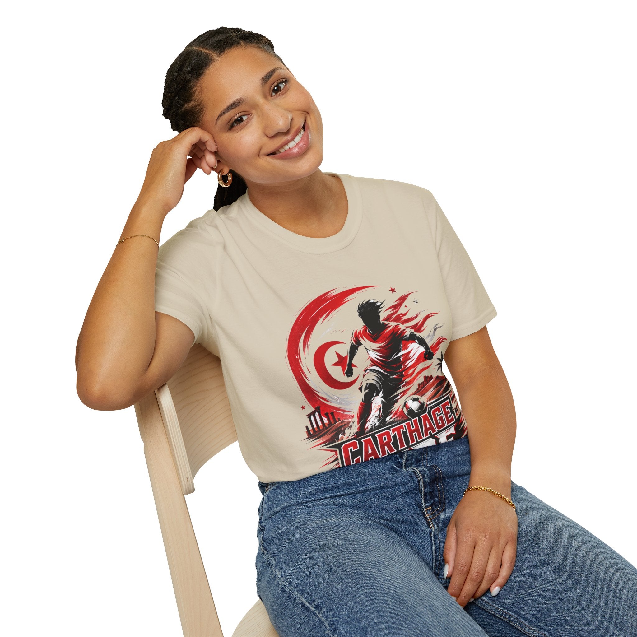 Tunisia Carthage Fire Soccer T-Shirt — Red Crescent Football Fan Tee