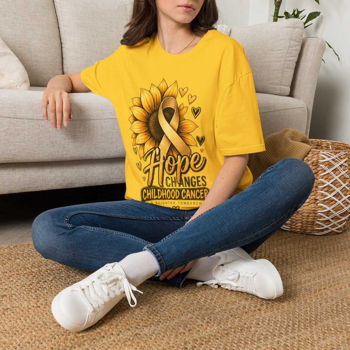 Childhood Cancer Awareness T-Shirt — "Hope Changes Lives" Sunflower Ribbon
