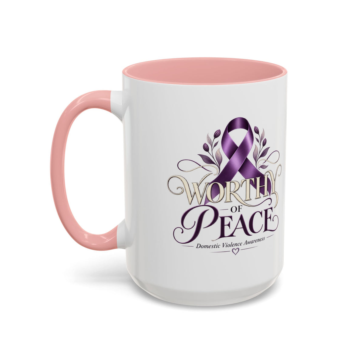 Worth of Peace Accent Coffee Mug — Domestic Violence Awareness Ribbon (11/15oz)