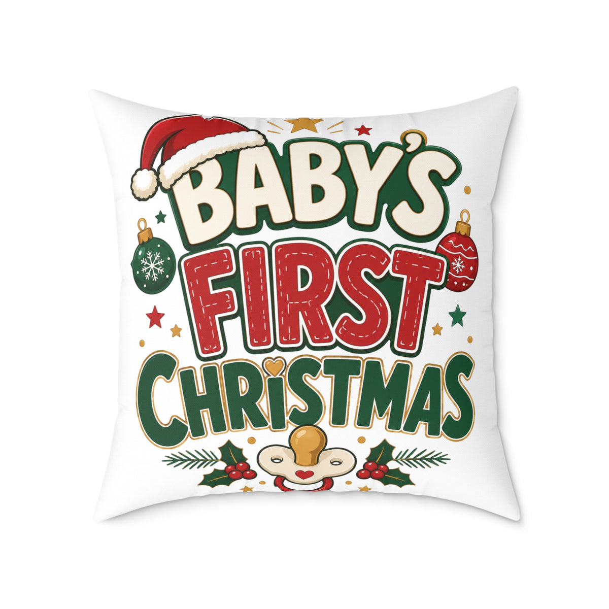 Baby's  First Christmas Square Poly Canvas Pillow