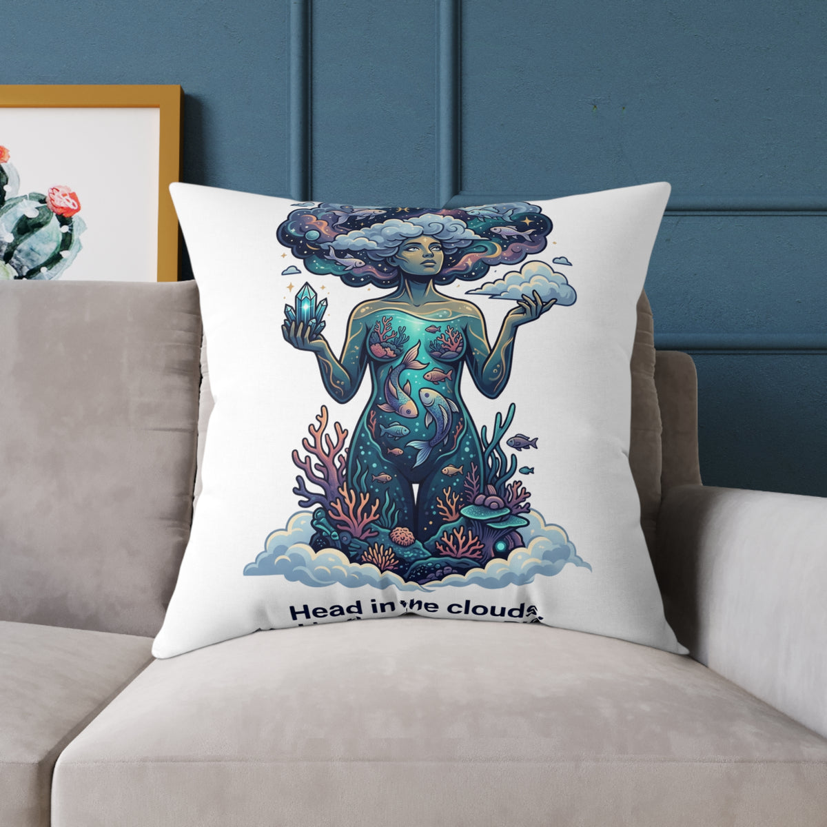 Pisces Zodiac Head In The Clouds Square Poly Canvas Pillow