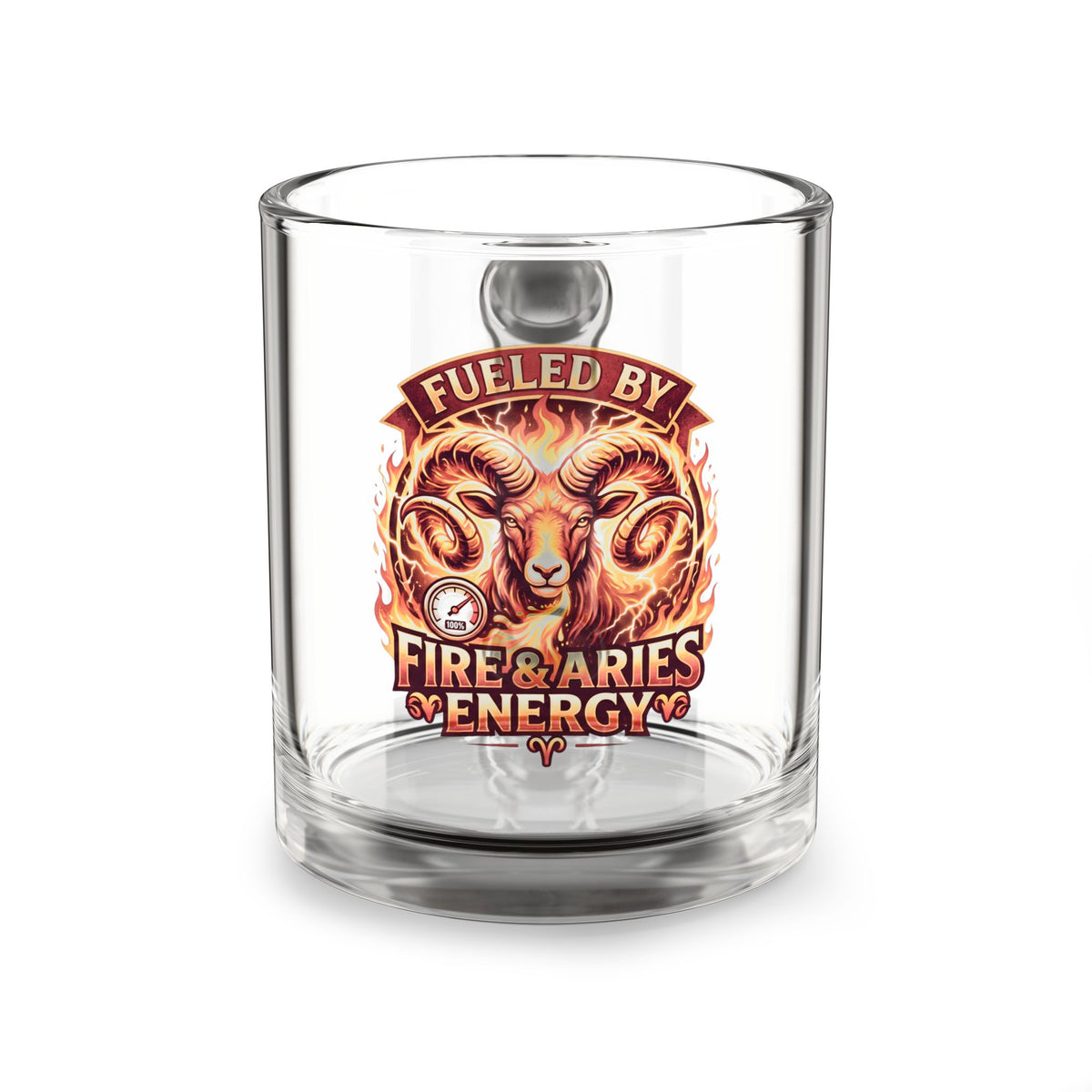 Aries Glass Mug — Fueled by Fire & Aries Energy Ram Zodiac Coffee Cup