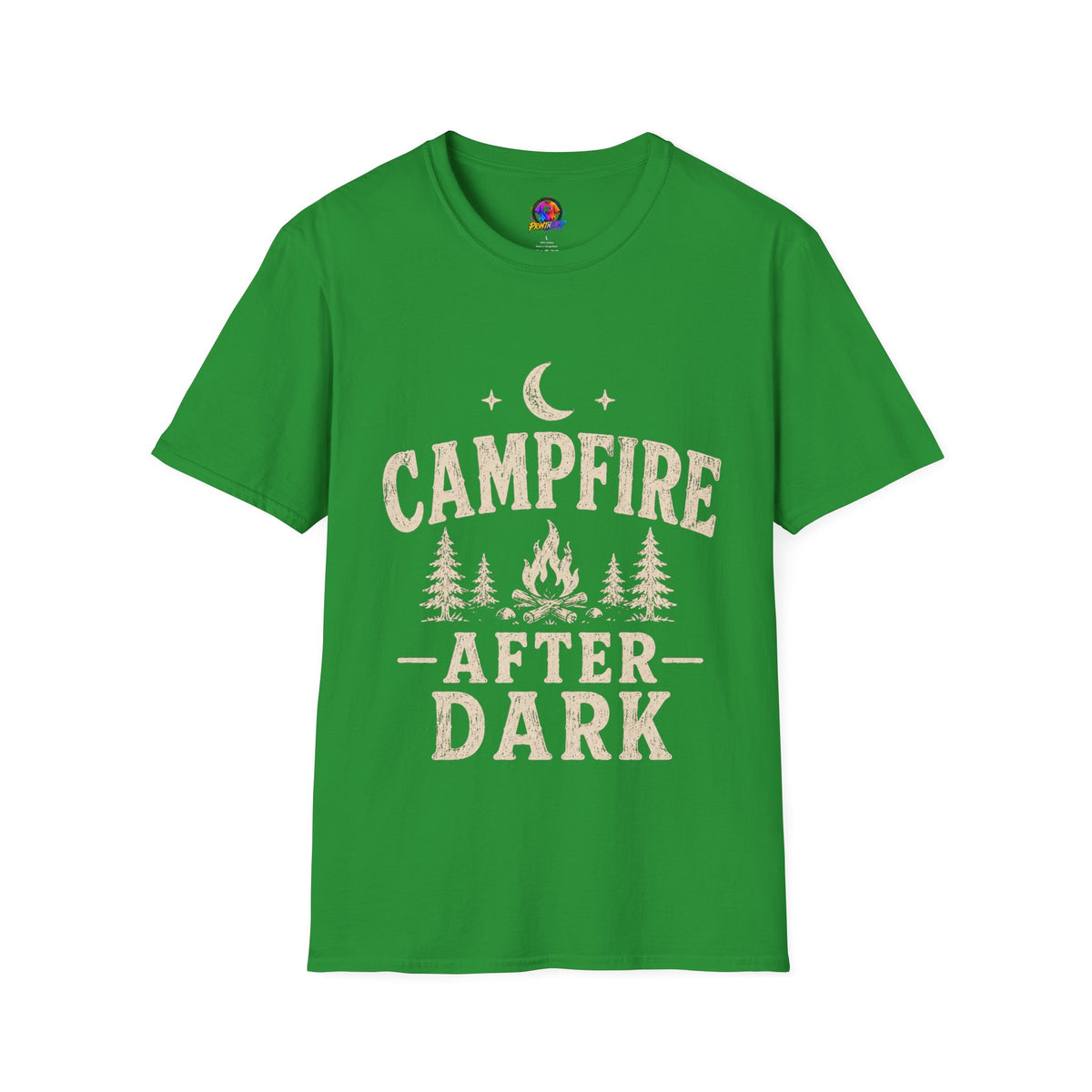 Campfire After Dark T-Shirt — Cozy Camping Moon & Trees Graphic